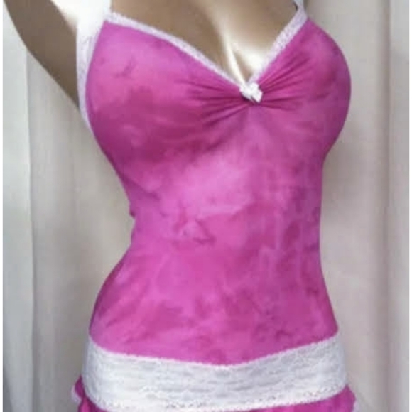 Dresses & Skirts - Pink with White Lace Detail Mini Dress